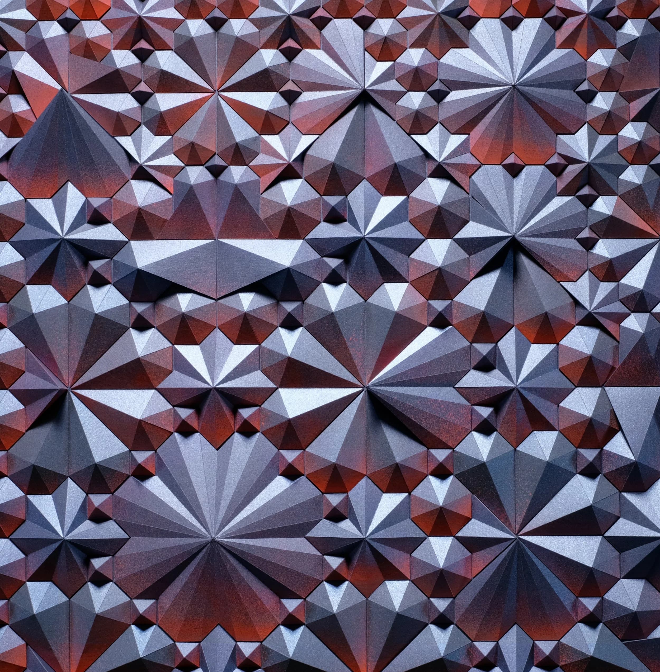 ARA 775 Dioxane or a bullet in Iridescent Lapis Paper with Fluorescent Red Spray 48%22 x 38.2%22 x 1%22 detail view.jpg
