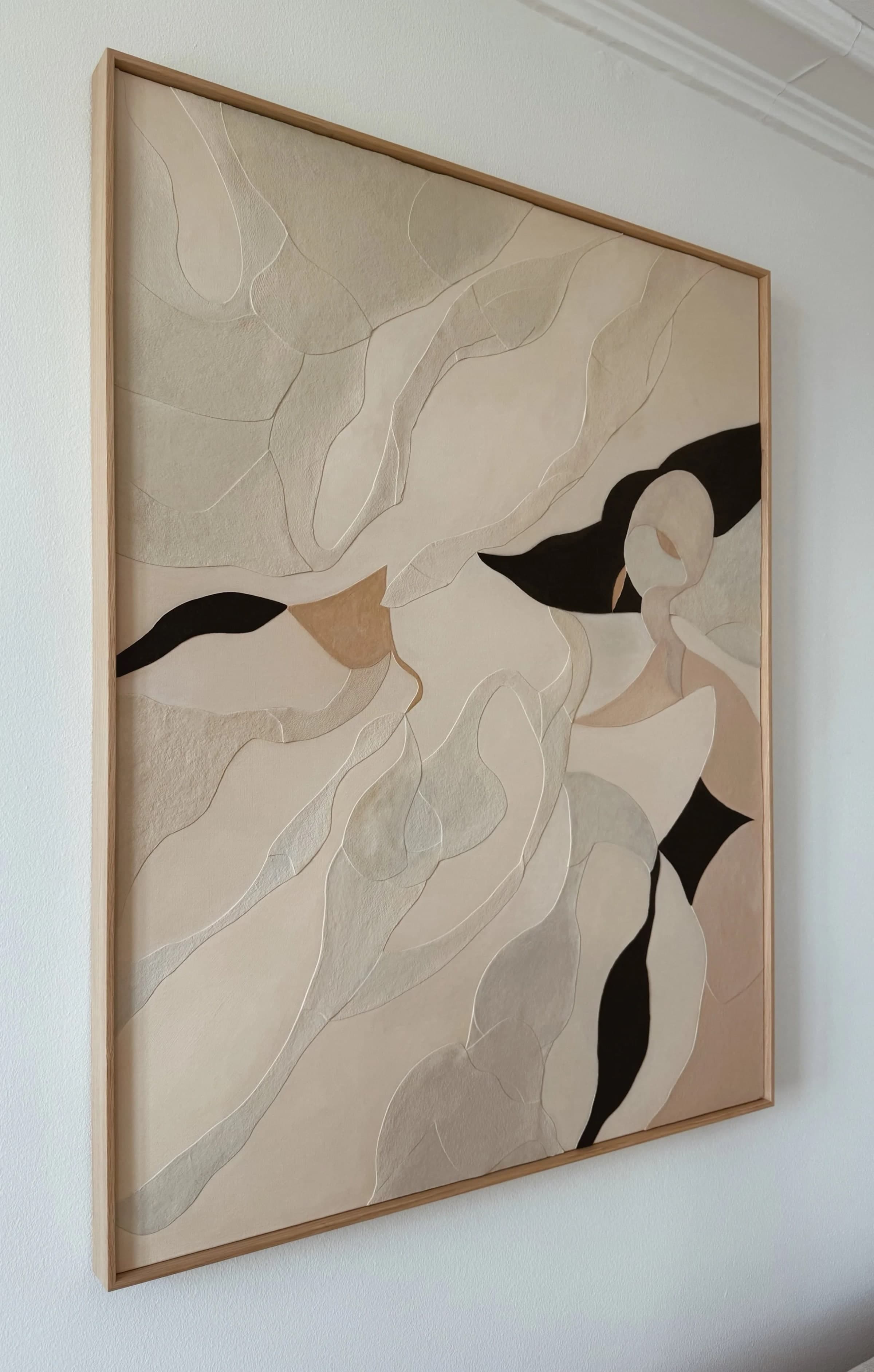 'Who are you? I' (97x122 cm) Painted cotton papers on linen canvas Bespoke oak frame