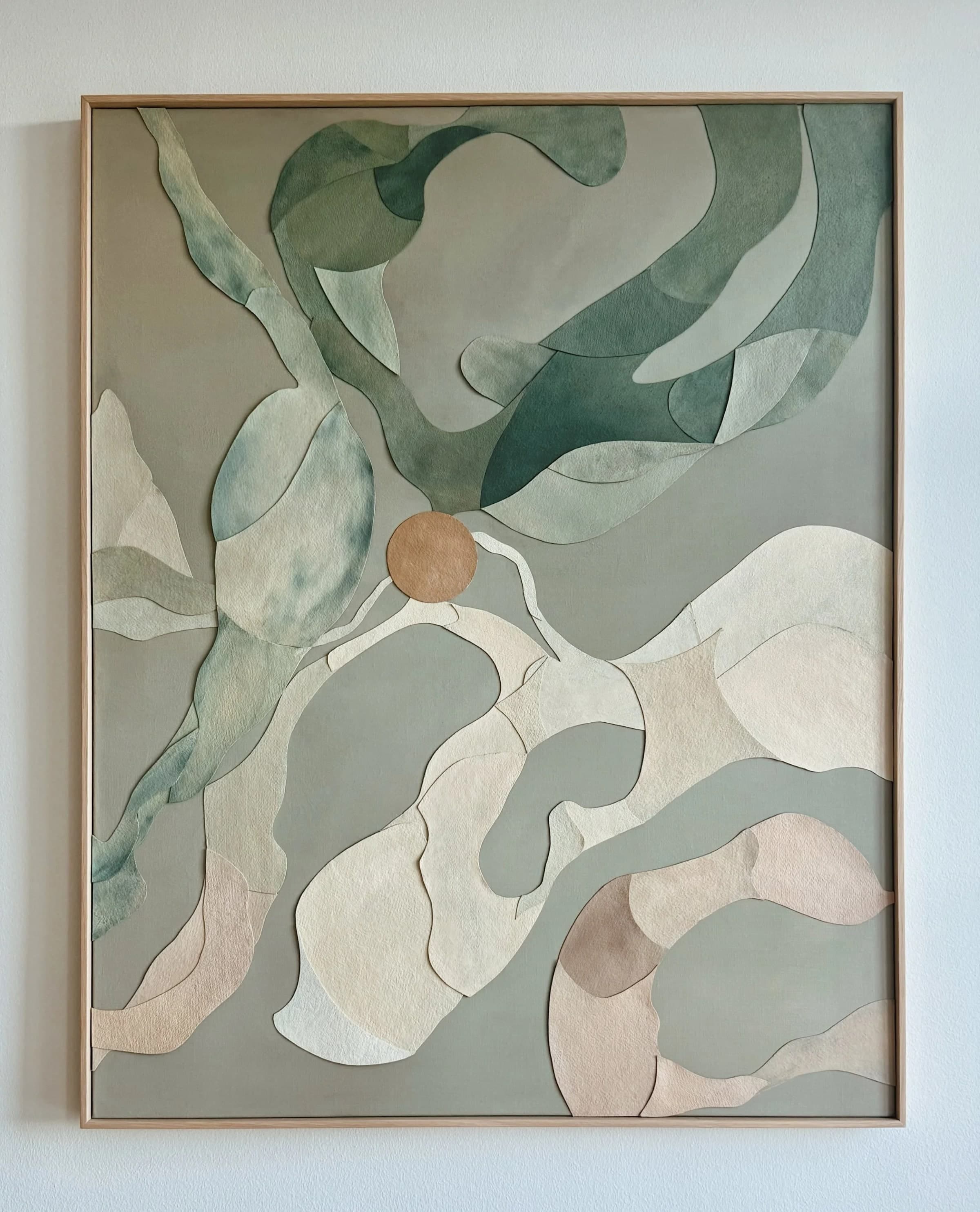 'Who are you? II' (97x122 cm) Painted cotton papers on linen canvas Bespoke oak frame