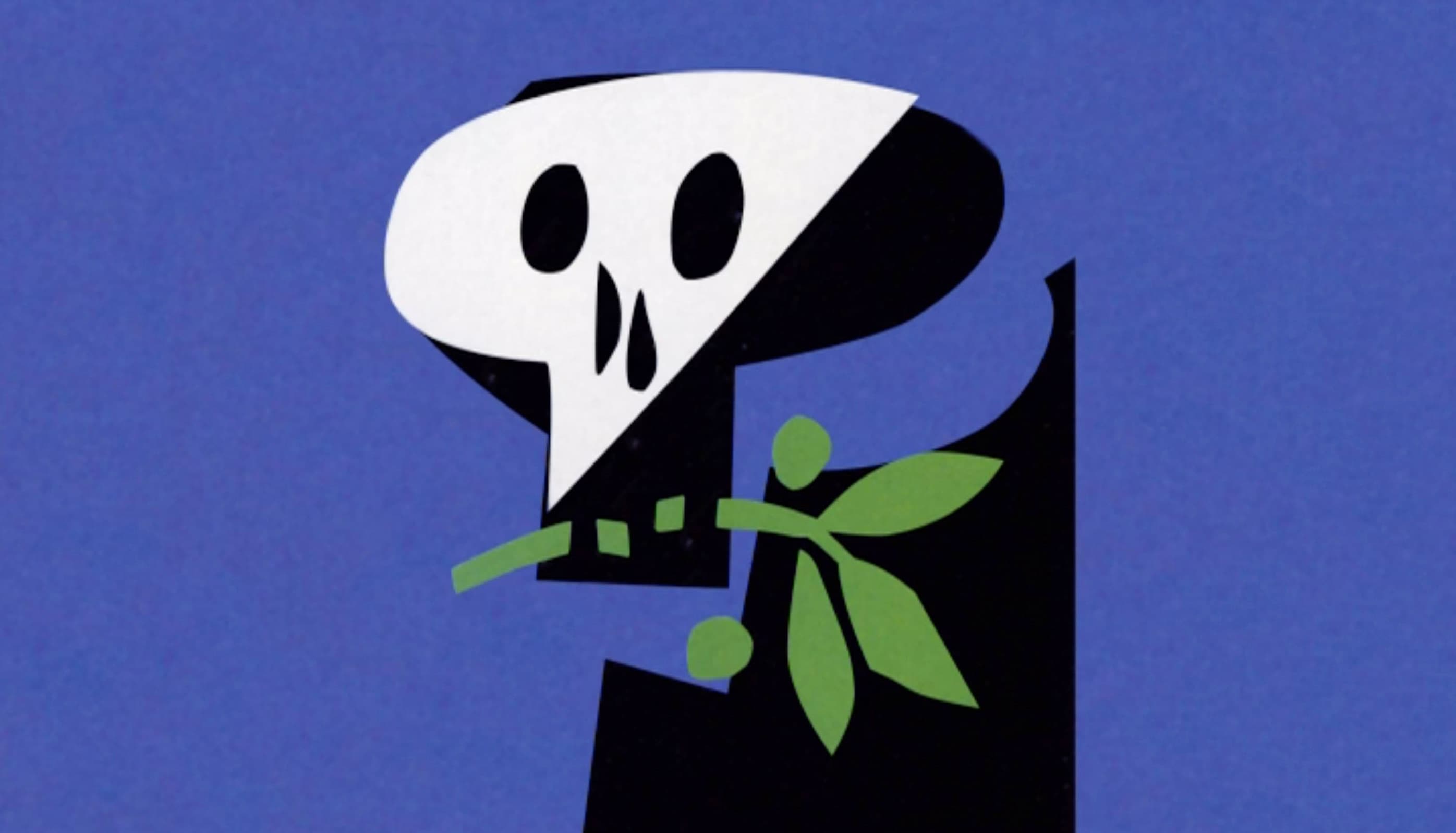 Paul Rand Retrospective: graphic skull and green leaves