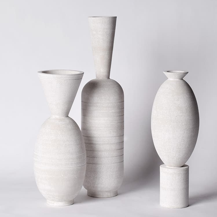 Three ceramic vessels, V53, V54 and V55, by Eric Roinestad; photographed in 2016.