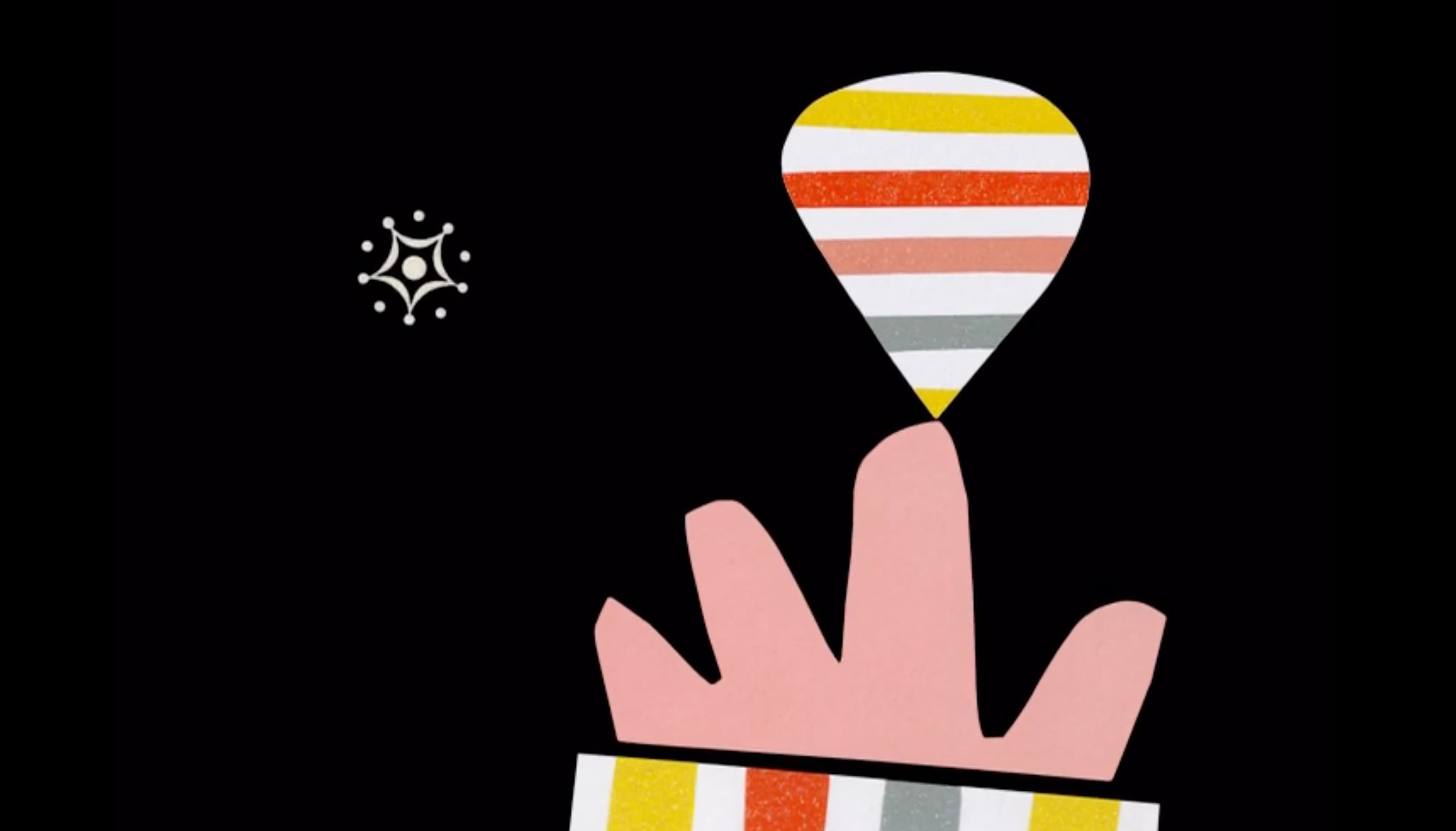 Paul Rand Retrospective: animated striped form above a pink hand