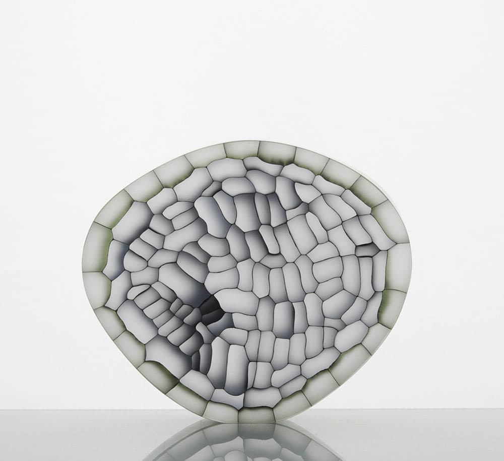 Dark green Botanical Structure (2019) — rounded cellular glass sculpture