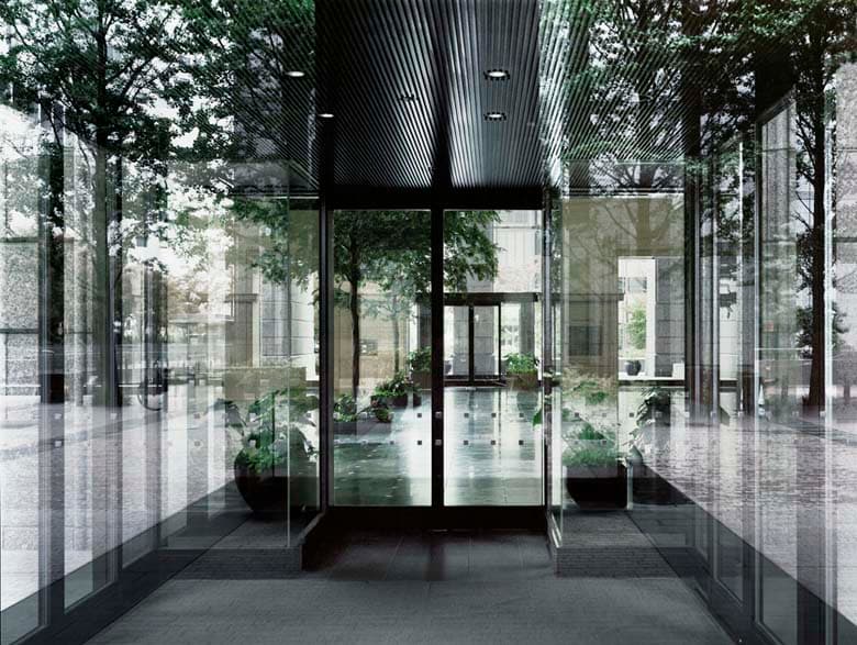 Reflections-with potted plants, 2009: transparent lobby surfaces and greenery