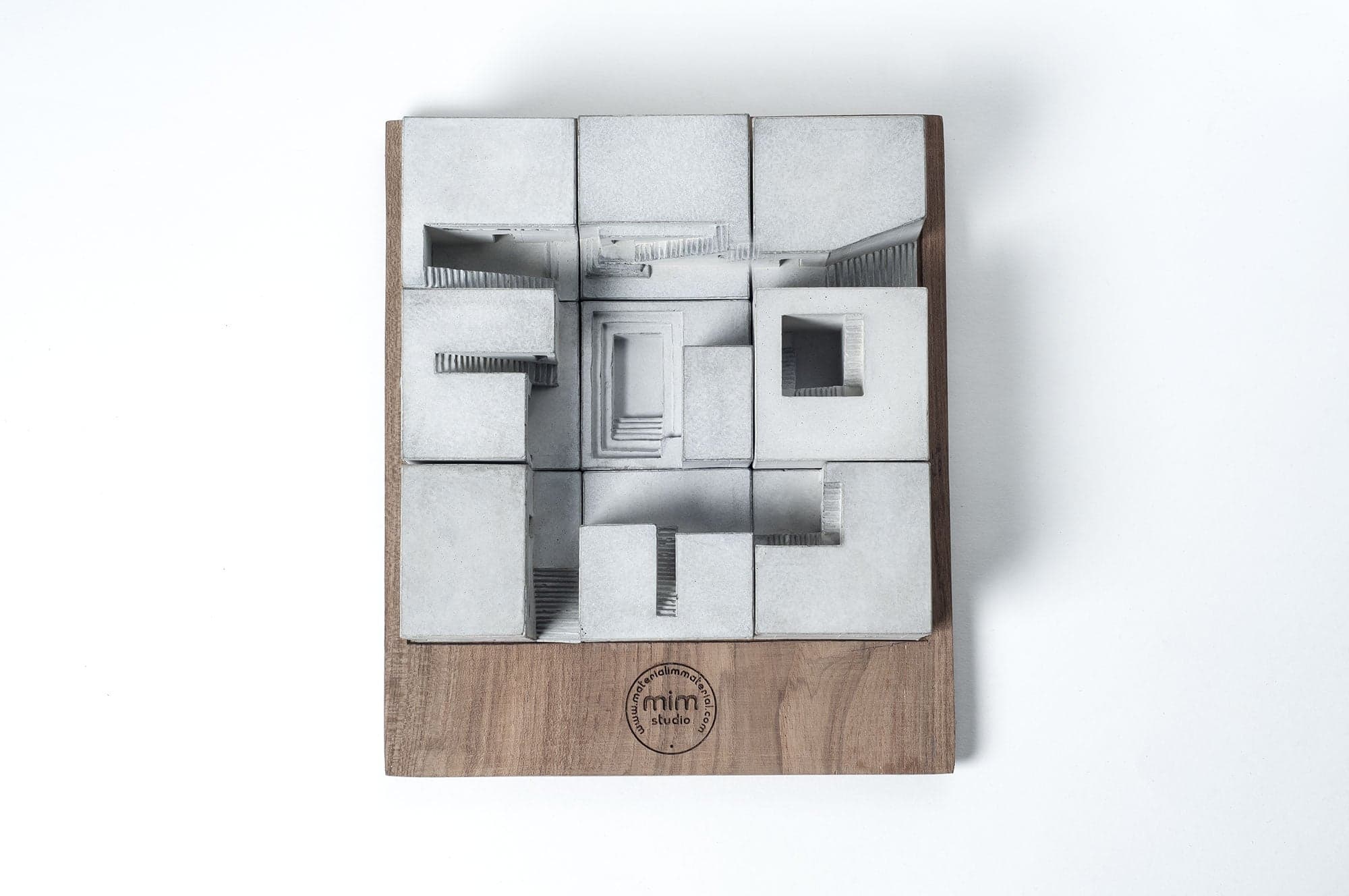 Top view of the SPACES nine-piece miniature architecture set
