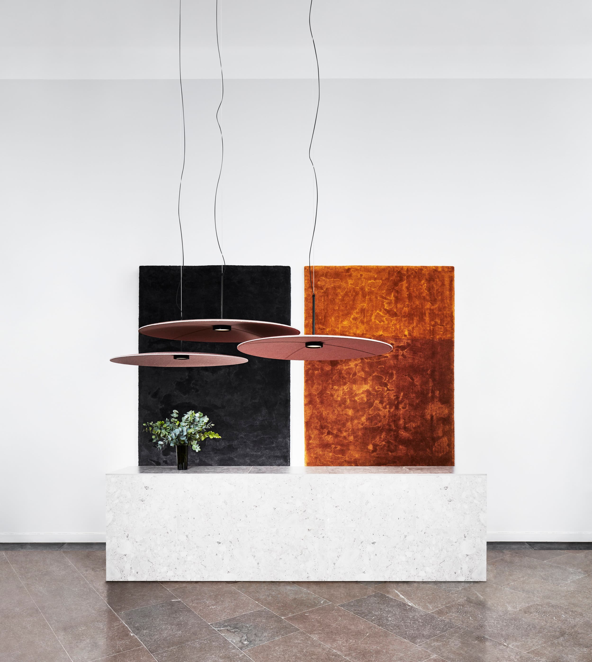 Lily (2018) — cluster of three pink acoustic pendants