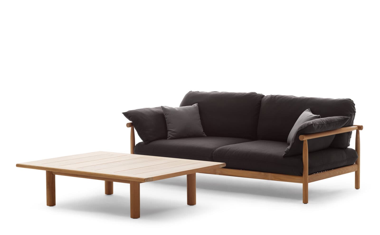 Tibbo sofa and coffee table, teak, woven fibre, textiles, Dedon, 2016 / © Dedon