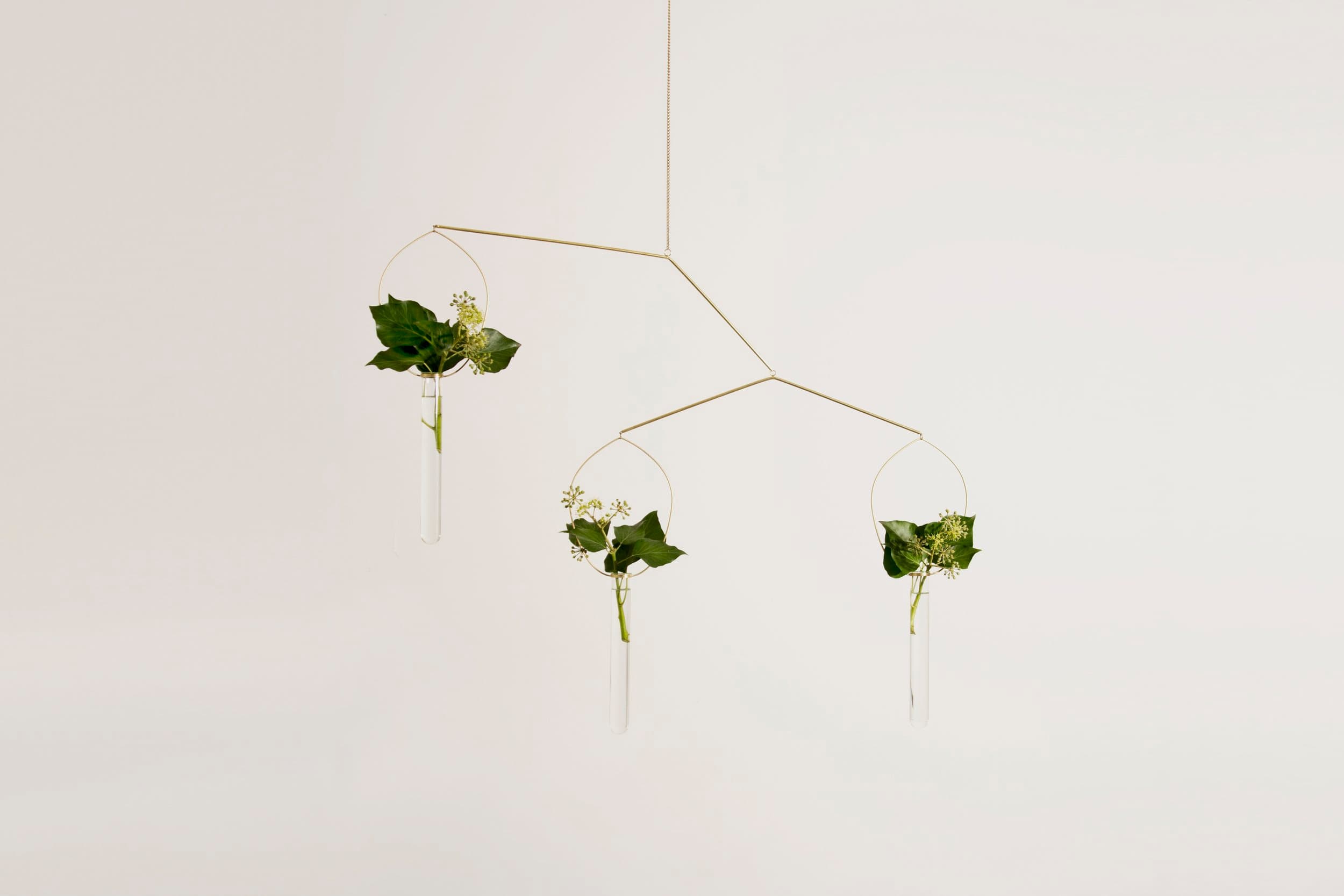 Eden (2016) — suspended composition of three glass-tube vases