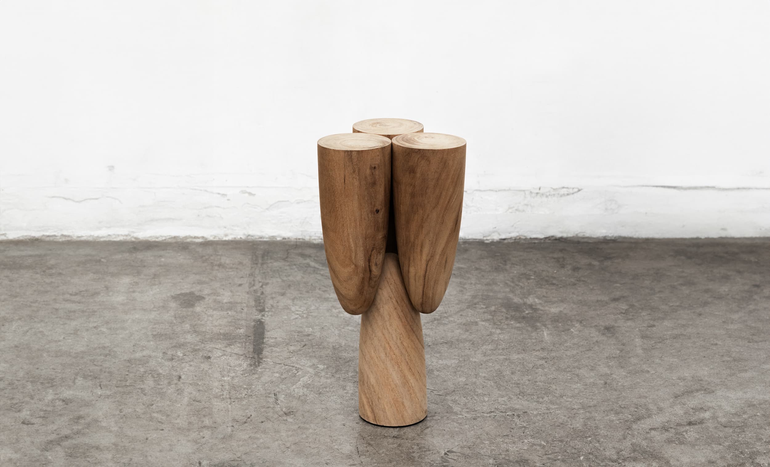 EWE Copal Side Table in Parota wood: full-height view