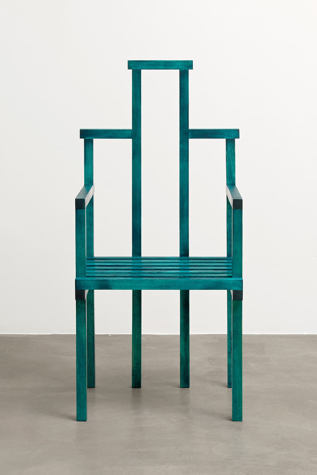 A tall-backed Mikado chair by Fredrik Paulsen, with horizontal and vertical pine elements