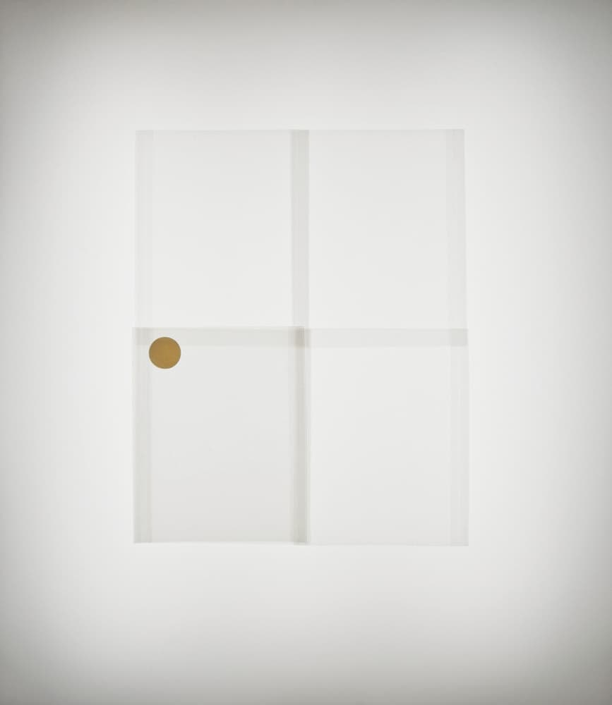 Yellow Sticker, from Push 2 Stops: five empty film sleeves and a yellow circular sticker