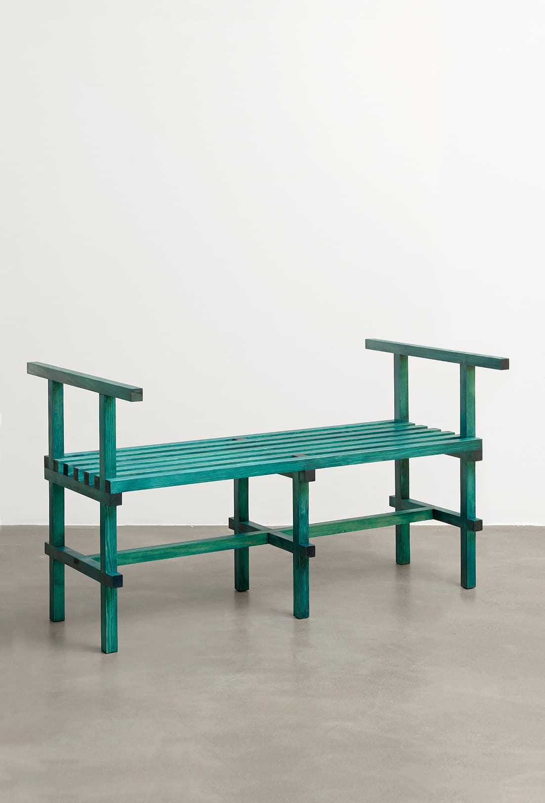 A green-stained bench from Fredrik Paulsen’s 2015 TORRI/Mikado collection