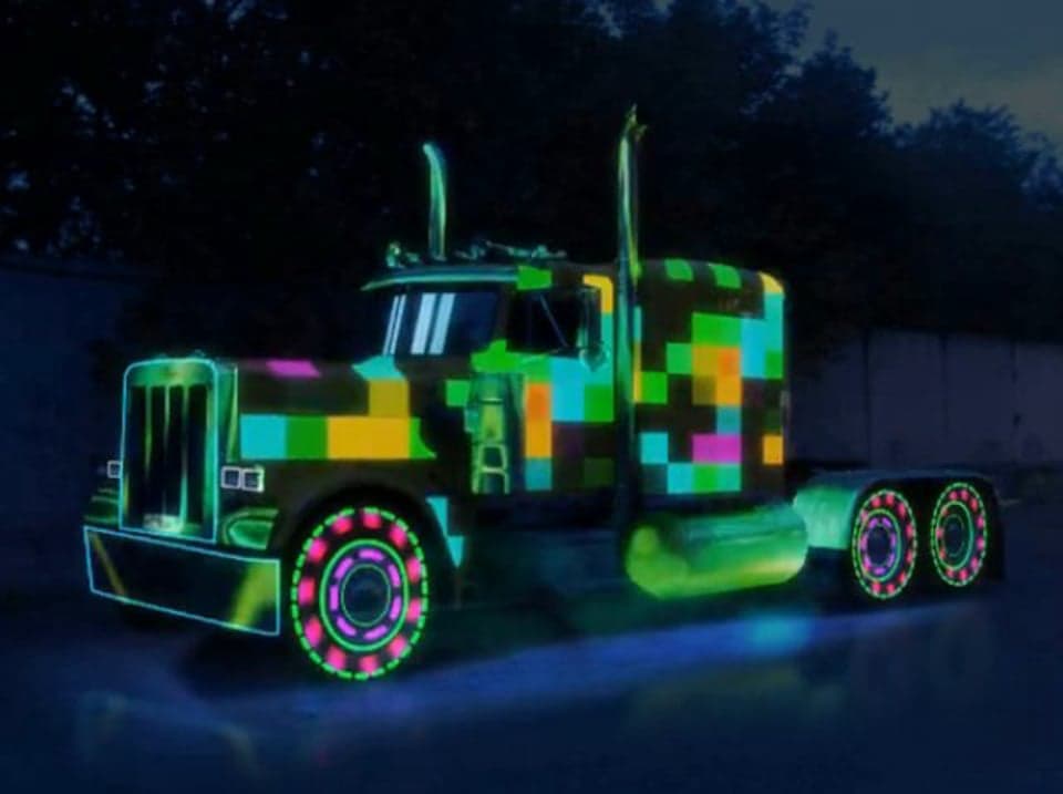 Projection animation test — current poster showing the projected coloured lorry