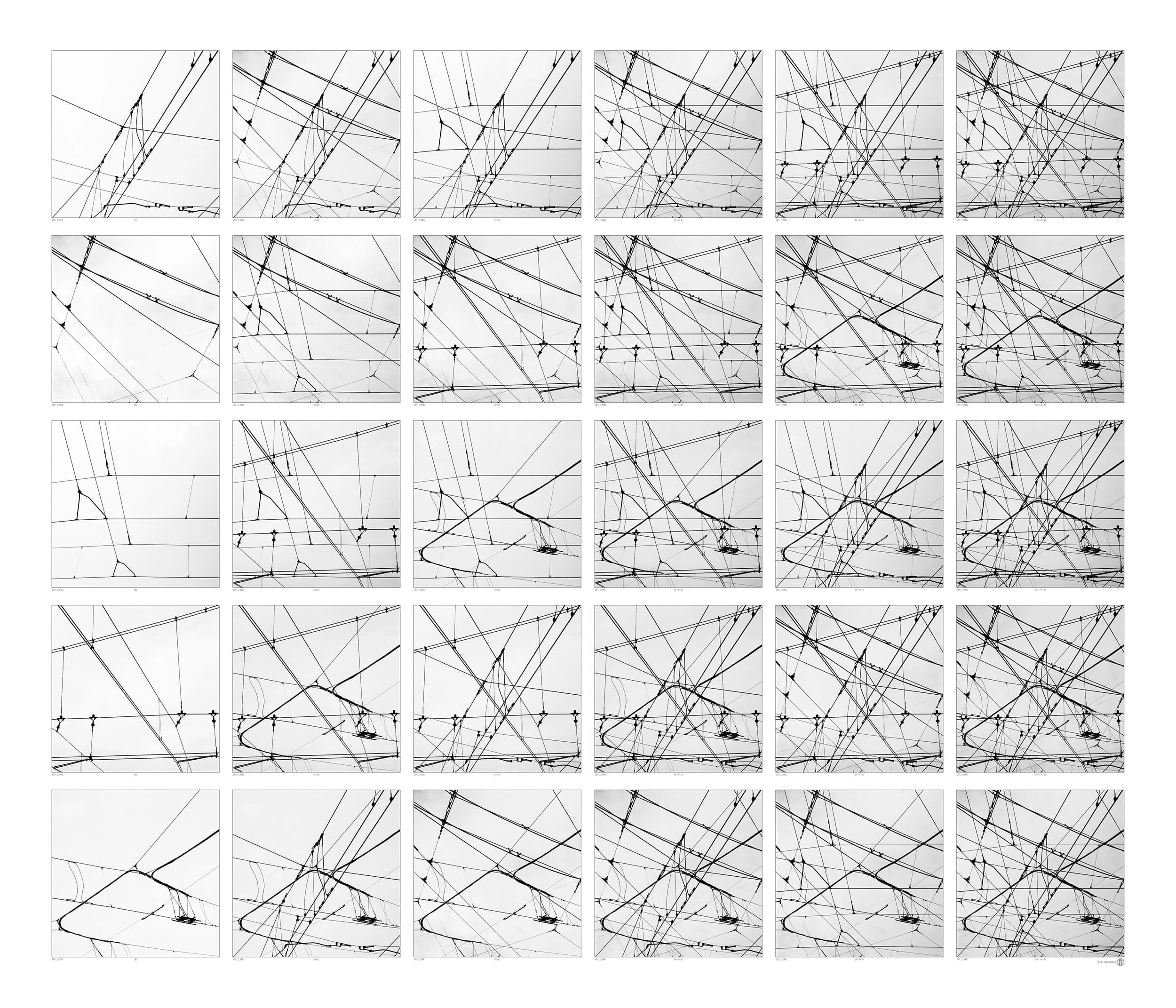 Lines 01-1 (2010) — thirty-panel overhead-wire photomontage