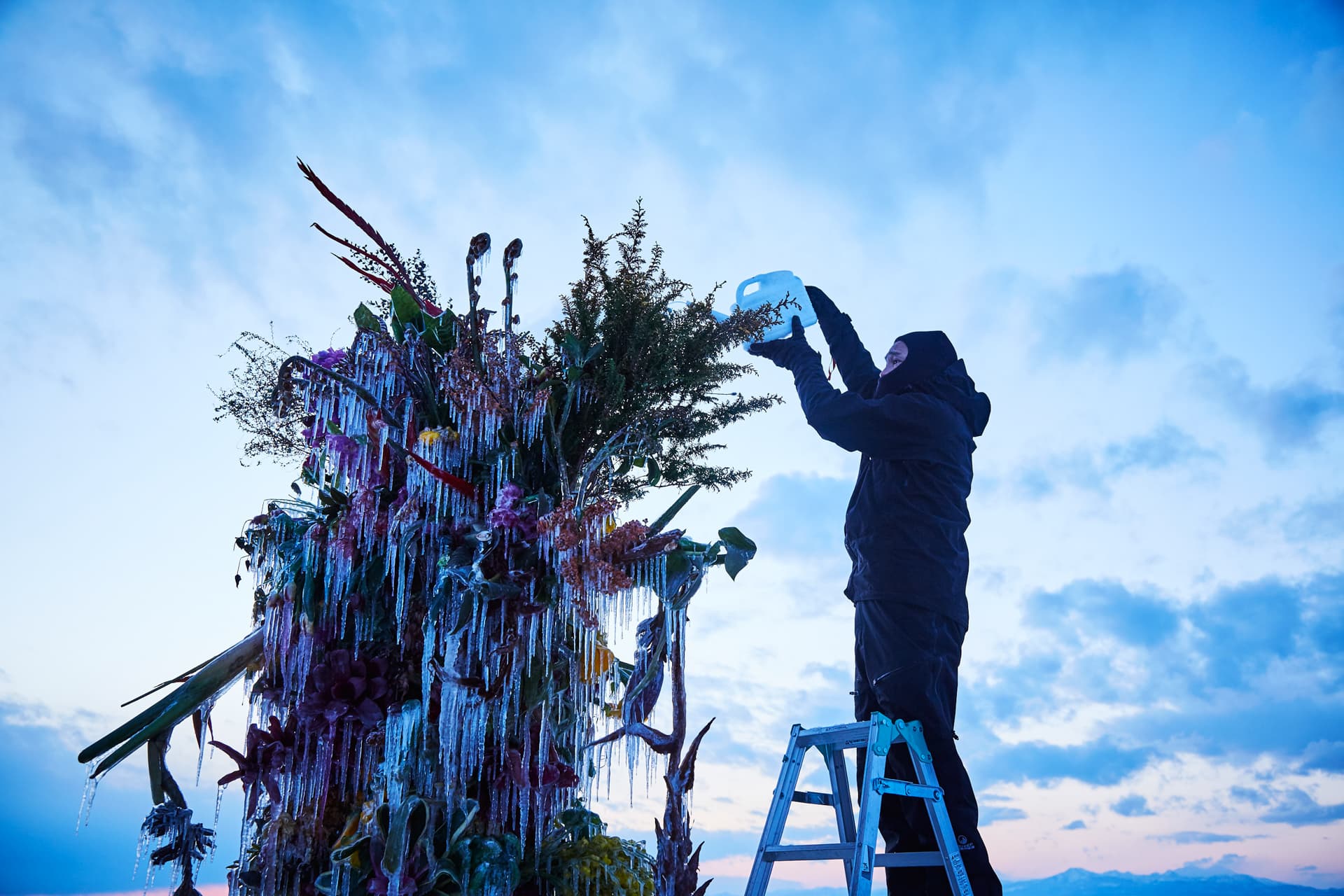 Frozen Flowers (February 2018) — Azuma Makoto pouring water over the arrangement