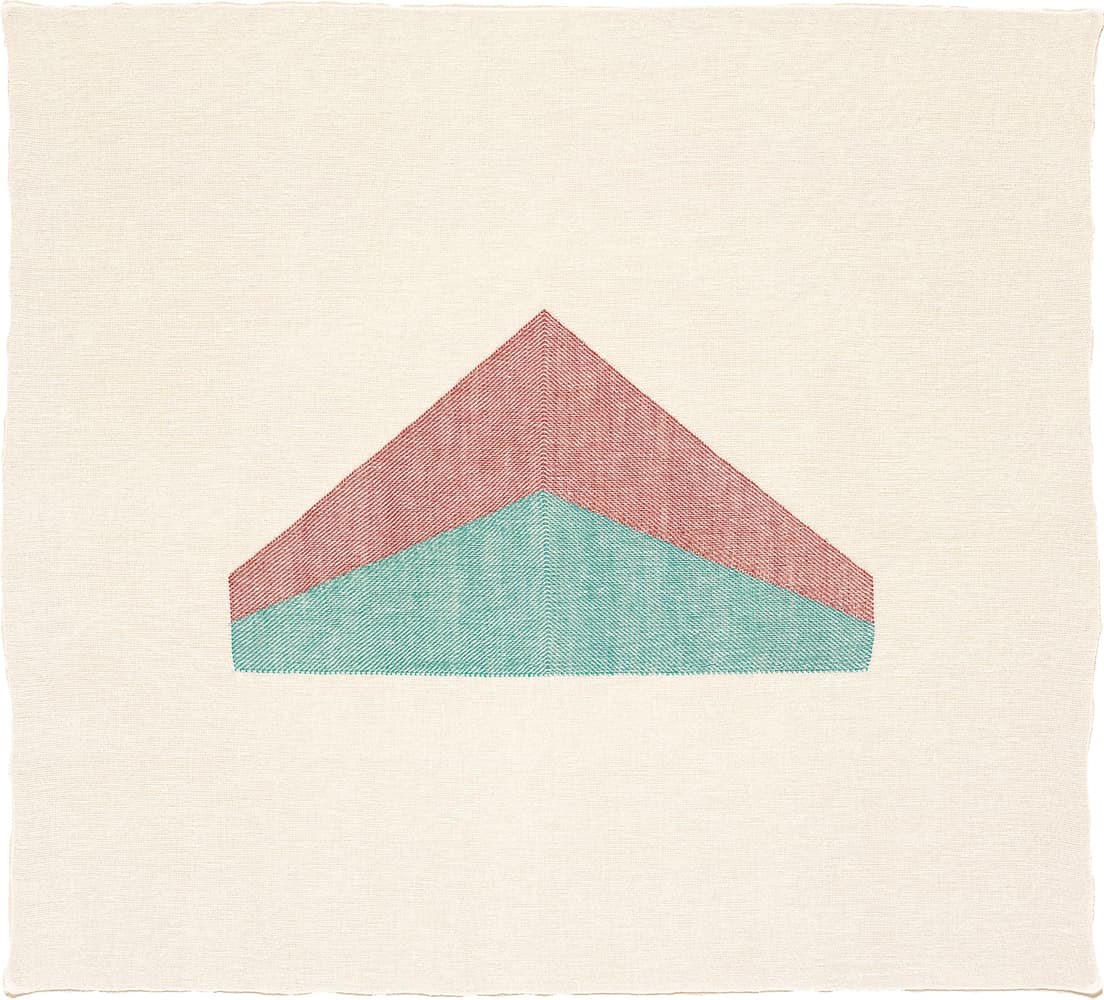 Twill Series (Pagoda Red/Parakeet), 2015, Hand-woven and hand-dyed linen, 25 x 27 1/2 inches