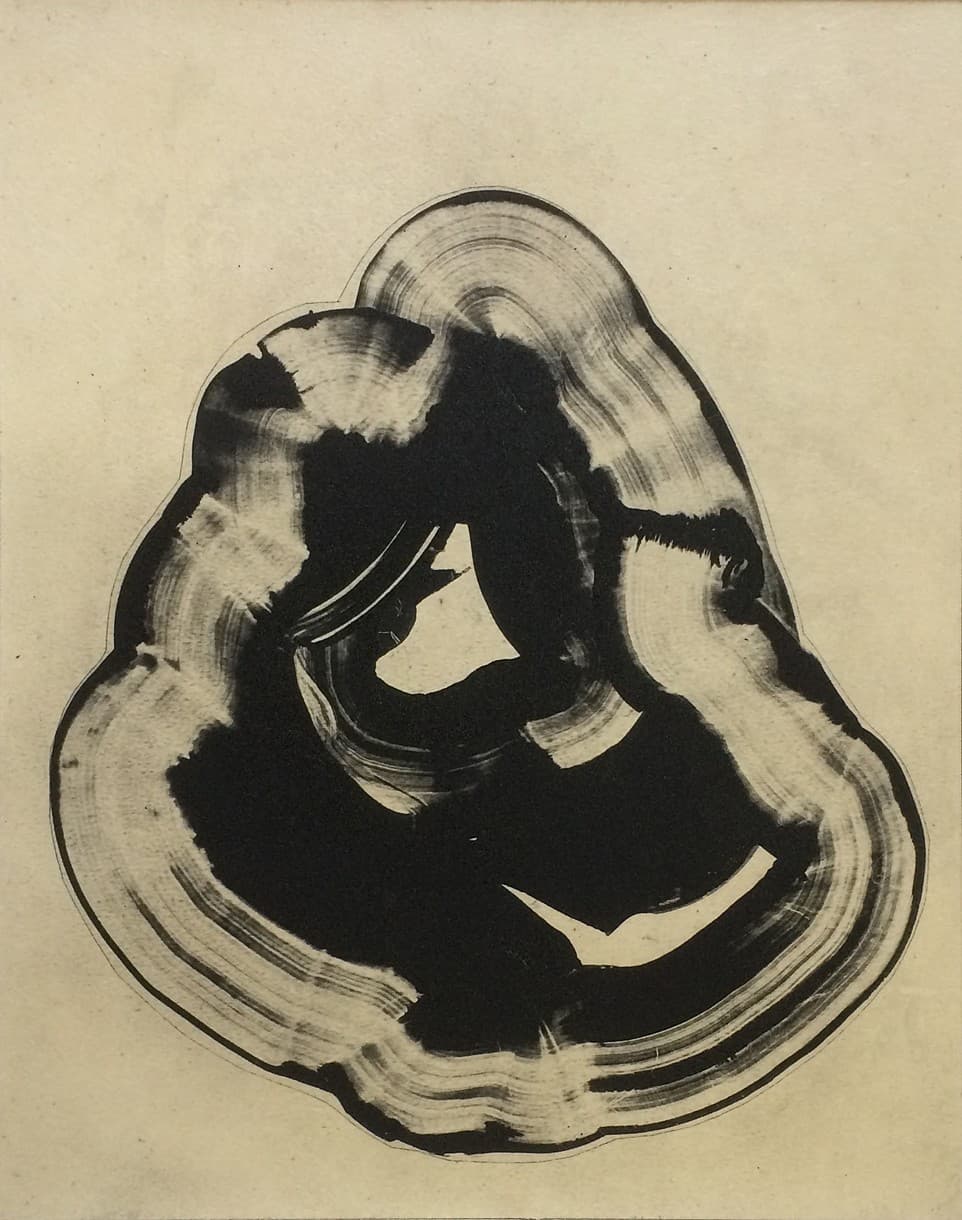 Elvia Perrin, Ink, 2015. Intaglio with chine collé, 11 x 13 inches.
