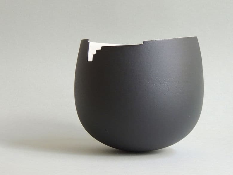 Anne-Soline Barbaux, Coquille vessel with charcoal exterior and white glaze
