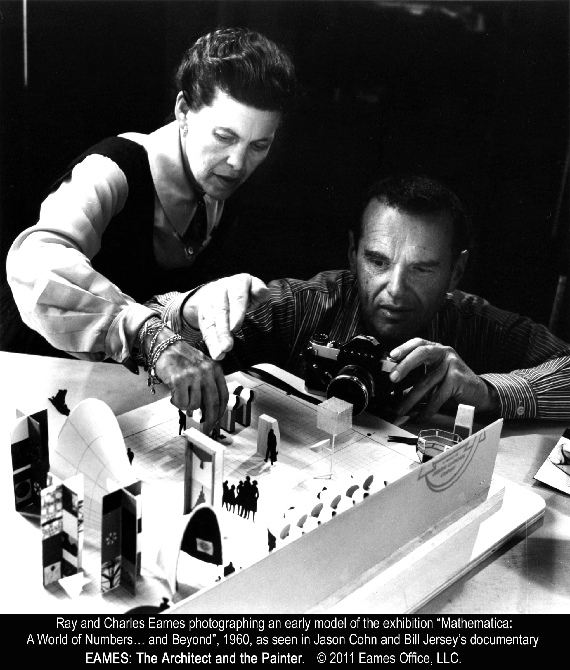 Ray and Charles Eames photographing a Mathematica model, 1960 (replacement image)