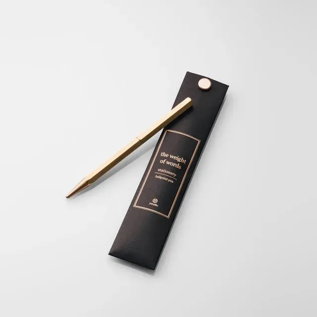 ystudio, The Weight of Words brass pen and packaging (replacement image)
