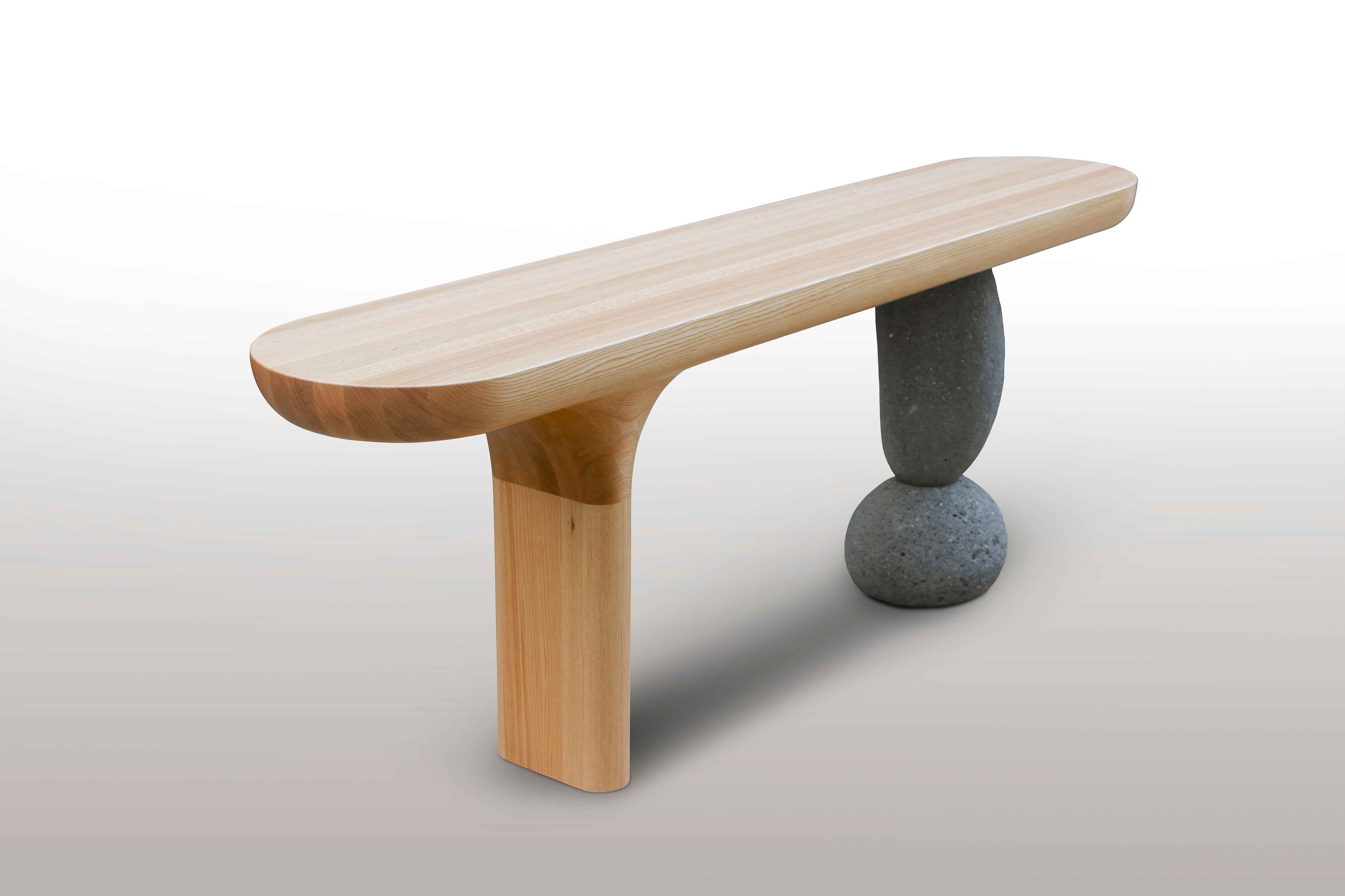 afterimage of beginning 017-475, 2017. red oak, natural stone, 72×200×40cm