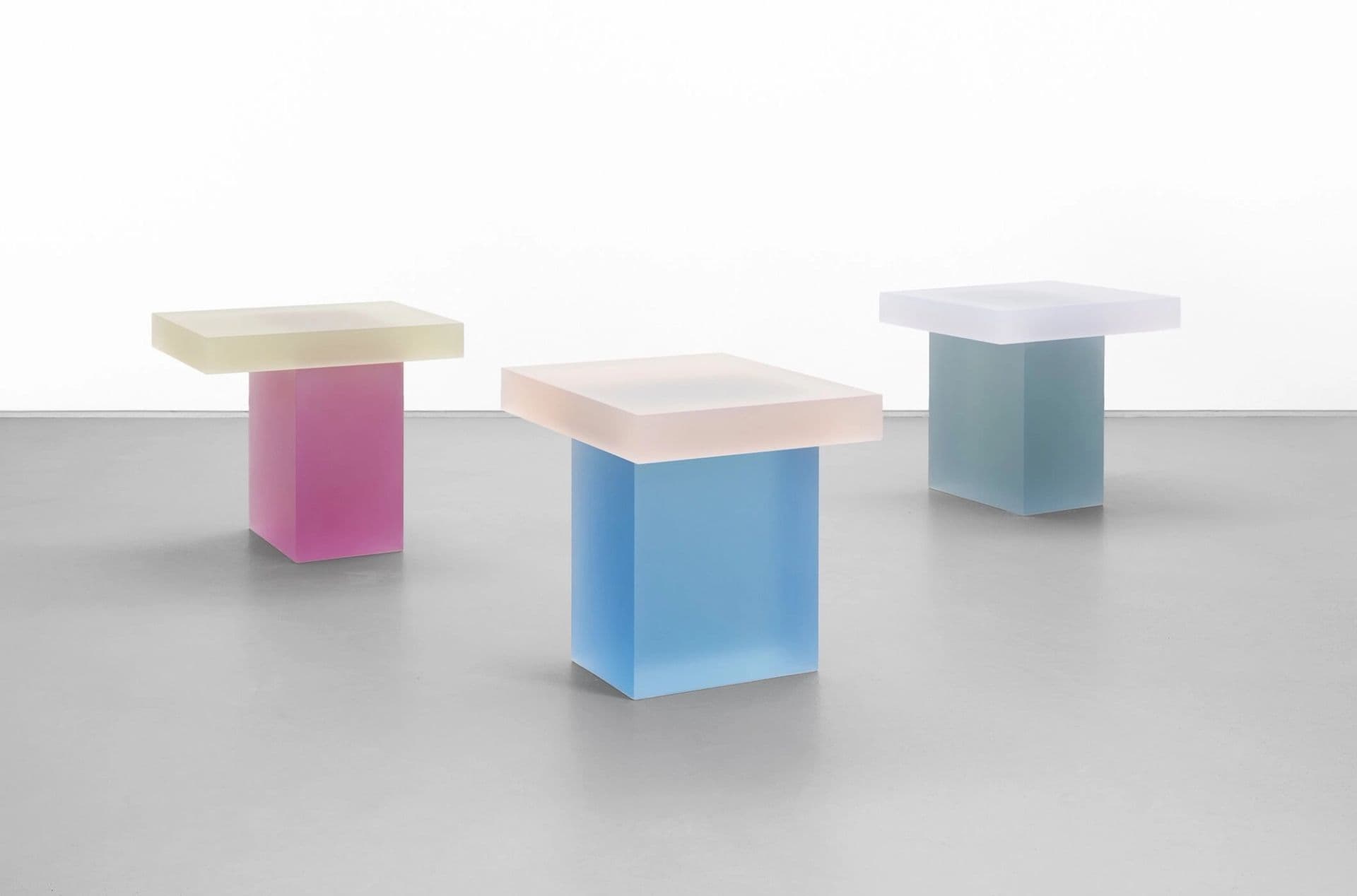 Three coloured resin Haze stools from the gallery’s 2015 exhibition record