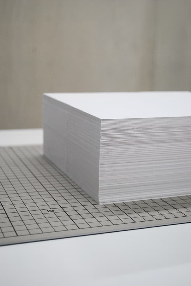 A stack of paper used in Nendo’s Lacquered Paper-Objects process