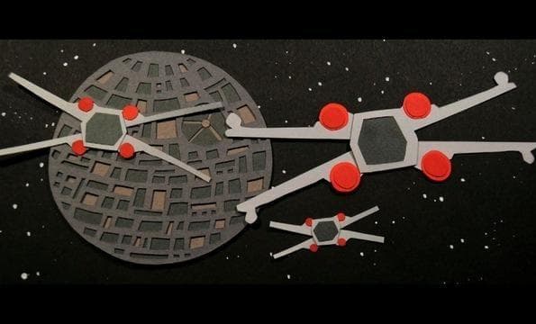 Tatooine: paper-cut X-wing fighters and the Death Star
