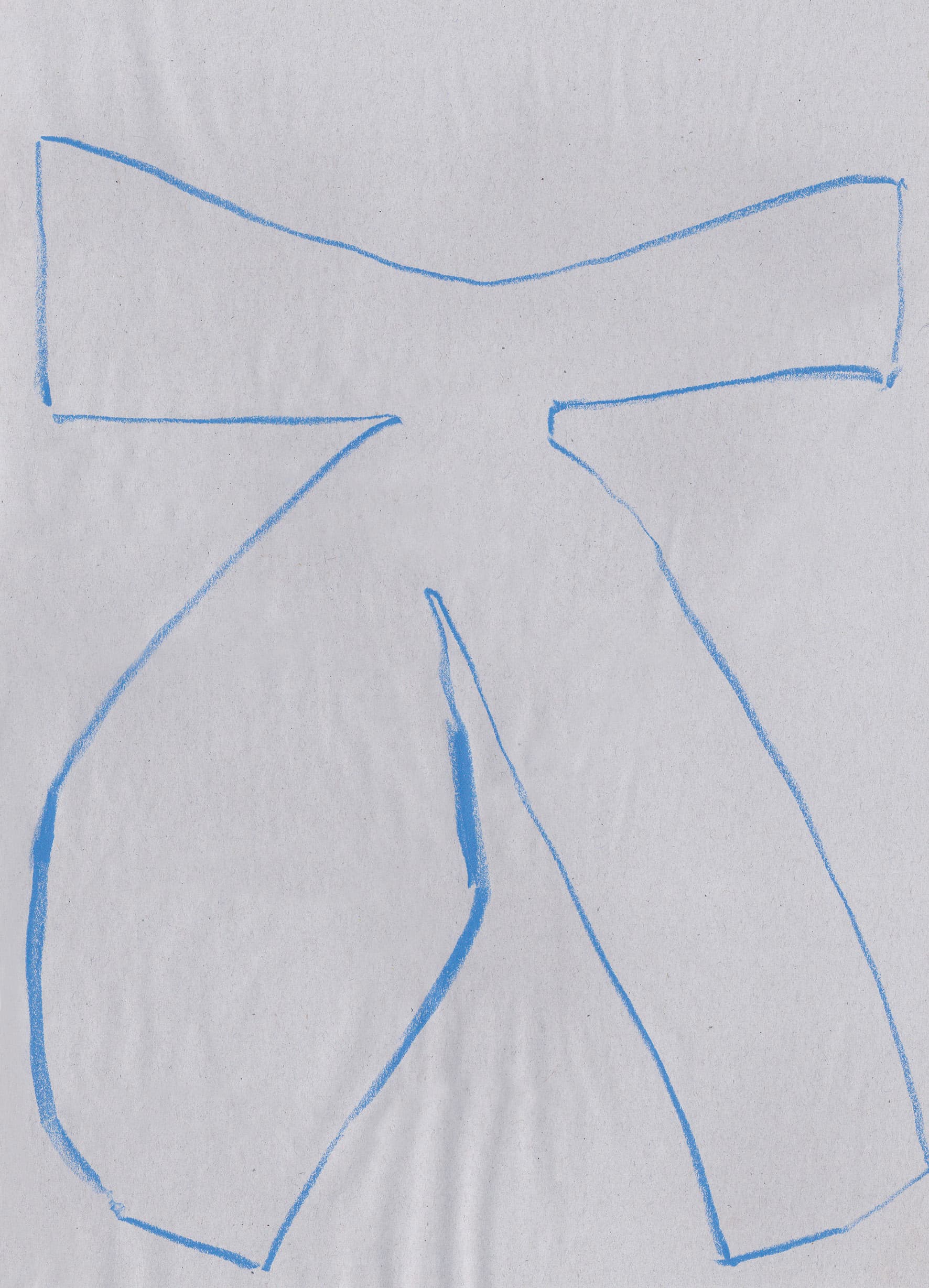 Blue angular line drawing by Rosemarie Auberson on a pale textured ground.