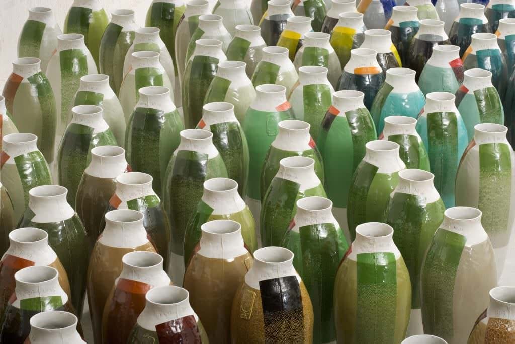 Coloured Vases (series 3), 2010: detail of glazed vessels