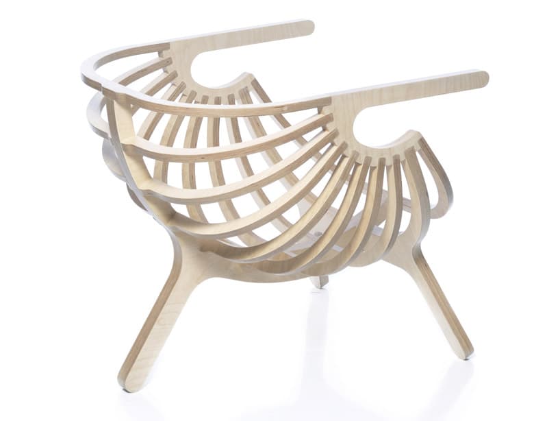 Shell chair by Marco Sousa Santos for Branca Lisboa, constructed from curved plywood ribs.